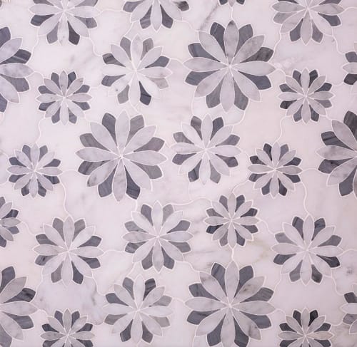 Floral Eternity Carrara & Bardiglio Waterjet Mosaic Tile | Tiles by Tile Club