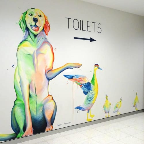 Rainbow Dog and Rainbow Duck Friends | Murals by Susan Respinger | Dog Swamp Shopping Centre in Yokine