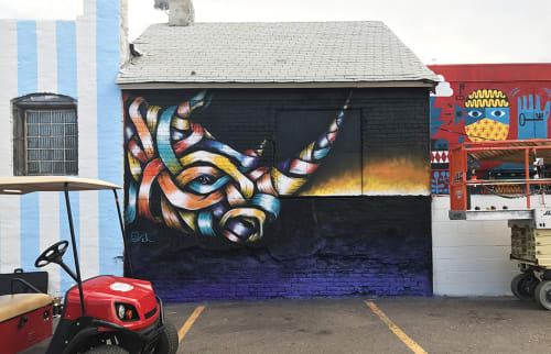 “Rhino Head” | Street Murals by Otto Schade | RiNo Art District in Denver