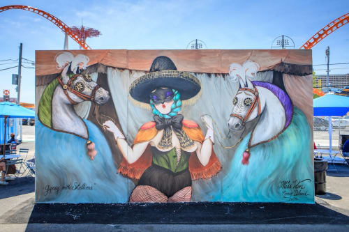 Gypsy with Stallions | Street Murals by Miss Van | Coney Island in Brooklyn