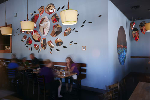 Wood Installations | Wall Hangings by VESL | Blue Line Pizza, San Carlos in San Carlos
