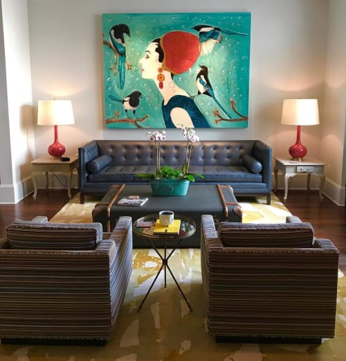 Audrey and Magpies | Paintings by Ashley Longshore