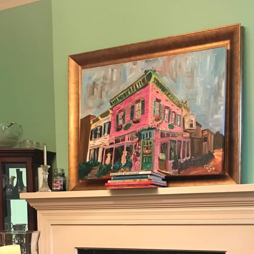 A Slice of Life: The Pantone Candy Cane Pink Building | Paintings by Caroline Karp Artist