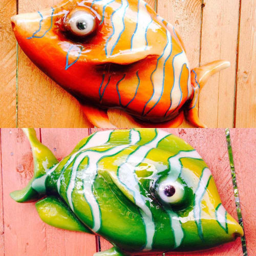Tropical Fish Surfboard Sculpture | Sculptures by Carvinart | Coastal Decor & Interior Design in Fair Haven