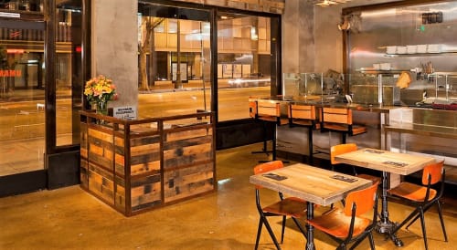 Copper and Reclaimed Wood Host Stand | Furniture by District Mills | Umami Burger in Los Angeles