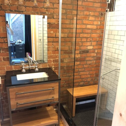 Modern Vanity and Shower Bench | Furniture by Caveman Build & Supply Co.