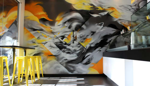 Mottled Black, Gray and Yellow Murals | Murals by Hueman, Allison Torneros | Churro Borough in Los Angeles