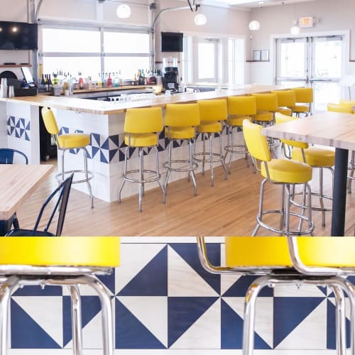 Custom Navy and White Diagonal | Tiles by Mirth Studio | Pier 101 Restaurant & Bar in Folly Beach
