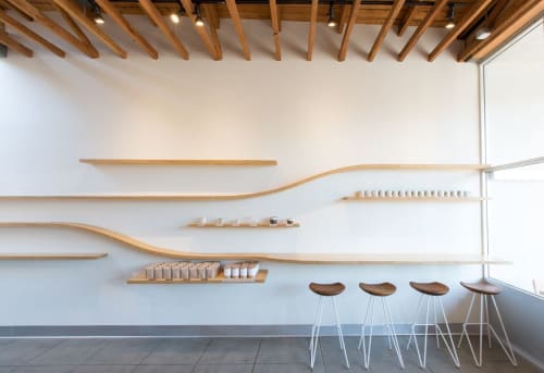 Custom Curved Plywood Shelves | Furniture by Ryan Upton | Dinosaur Coffee in Los Angeles