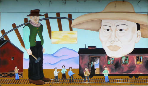 Chinese Railroad Workers | Street Murals by Amy Nelder | Chinese Charity Cultural Services Center, Chinatown in San Francisco