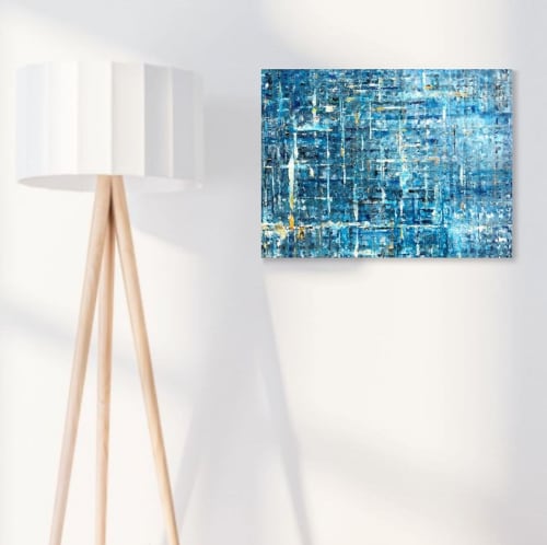 Blue Textured Modern Painting | Oil And Acrylic Painting in Paintings by KARDIMAGO