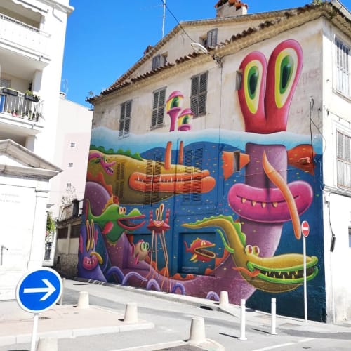 Dumb fishes for Nuits Carrées Festival | Street Murals by Nicolas Barrome
