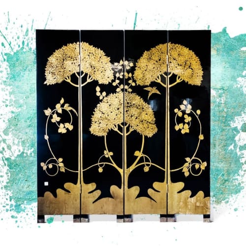 Four-Panel High-Gloss Cherry Blossom Screen/Room Divider | Furniture by Lawrence & Scott | Lawrence & Scott in Seattle
