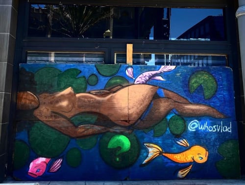 Woman In Koi Pond | Street Murals by WHOSVLAD | Octopus Japanese Restaurant in Long Beach
