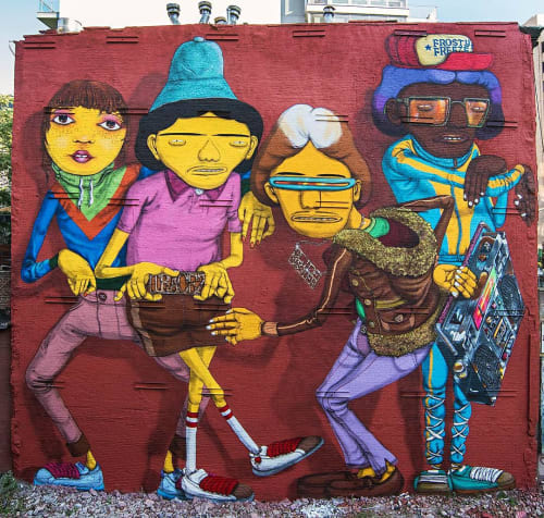 Rock On To The Break Of Dawn Part2 | Street Murals by OSGEMEOS | 14th Street/Sixth Avenue in New York