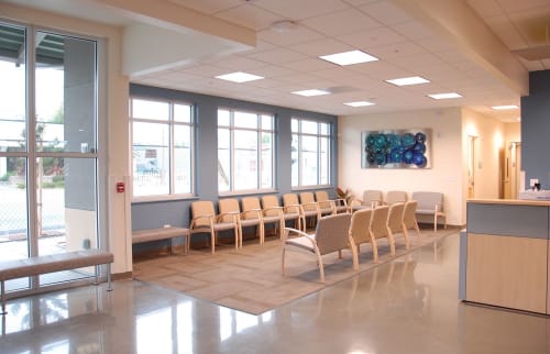 "Metal and Glass Art Installation" | Wall Hangings by Lea de Wit | Palo Alto Medical Foundation in Santa Cruz