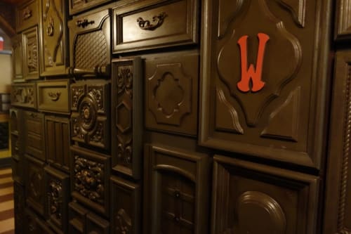 Vintage Cabinet Doors as Wall Tiles | Tiles by Houston Hospitality | Good Times at Davey Wayne's in Los Angeles
