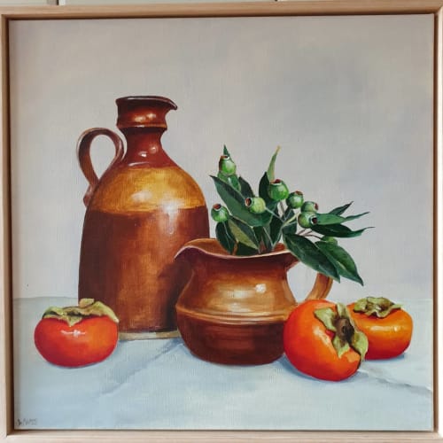 Still life with Gumnuts | Paintings by Laura White Art | midmodoz in Peregian Beach