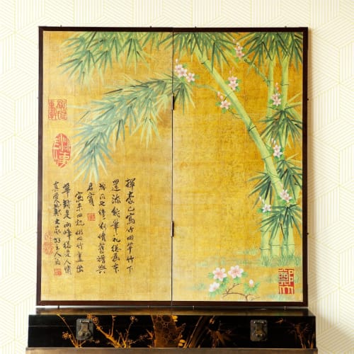 Chinese Inspired "Bamboo Scene With Poem" 2-Panel Screen | Divider in Decorative Objects by Lawrence & Scott