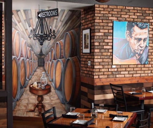 Mural and Johnny Cash Painting | Paintings by Art by KVK | The Bourbon Cellar in Scottsdale