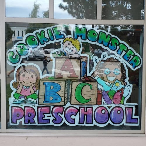 Window Mural | Murals by Judy's Custom Art | Cookie Monster Preschool in Langley City