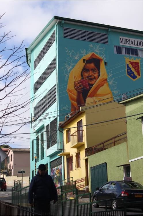 La manzana | Street Murals by JP | Leonardo Murialdo College in Valparaíso