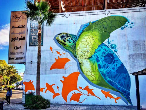 Sea Turtle | Street Murals by Suhaib Attar Artwork | زينه مول in العقبة،