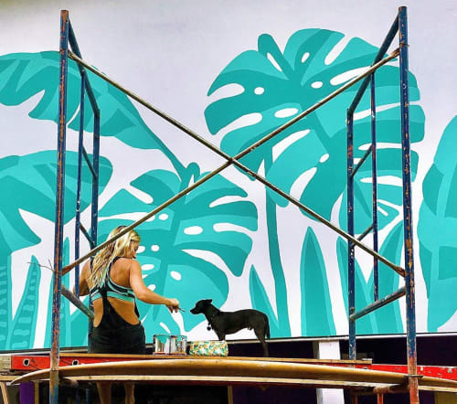 Turquoise Monstera Mural | Murals by pepallama | Selina Jaco in Jacó