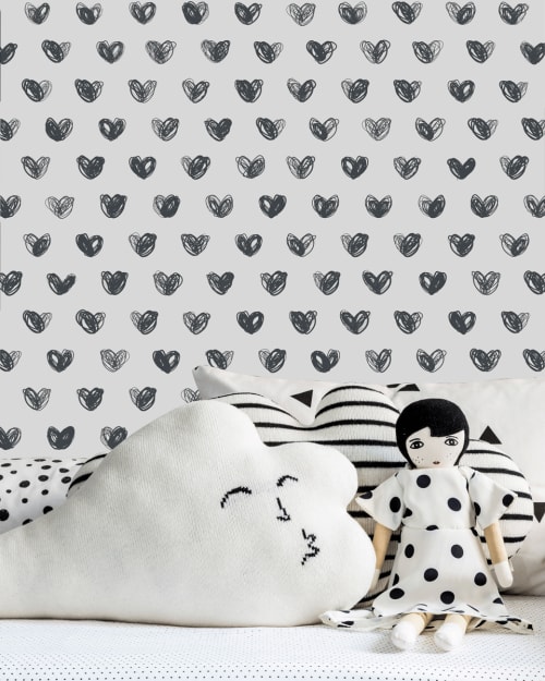 LOVE | CHARCOAL | Wallpaper in Wall Treatments by Marley + Malek Kids Wallpaper