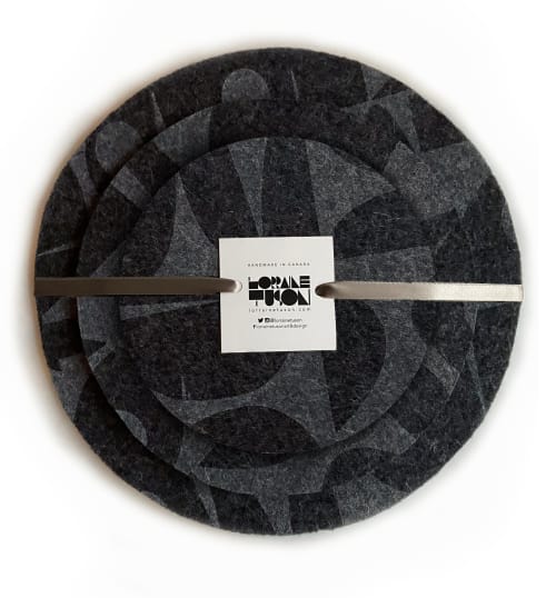 Trivet Set Merino Wool Felt 'Geo Jazz' Charcoal | Coaster in Tableware by Lorraine Tuson