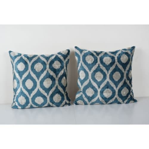 Blue Ikat Velvet Pillow Cover, Set Turkish Polka Dot Cushion | Pillows by Vintage Pillows Store