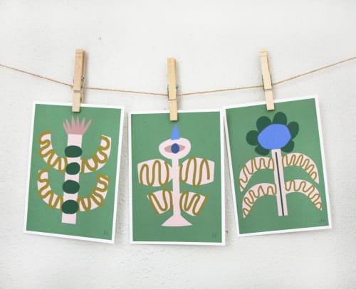 Bird and Flower 3 Prints Green | Prints by Leah Duncan