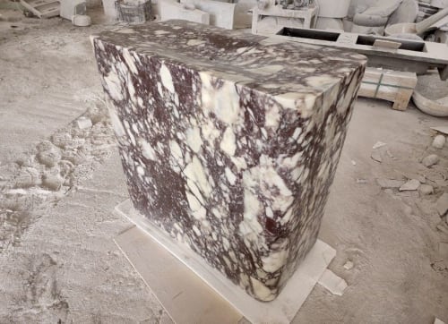 Calacatta Viola Marble Pedestal Sink, Customizable Natural Stone | Water Fixtures by AEGEAN MARBLE ARTISAN ATELIER