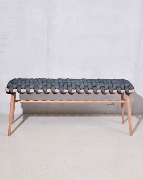 Graphite Vegan Suede Woven Bench | Benches & Ottomans by Knots Studio