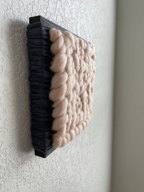 Woven Tile- Fluff- Blush and Grey | Wall Sculpture in Wall Hangings by Mpwovenn Fiber Art by Mindy Pantuso