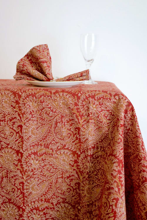 Scarlet Echo Kalamkari Tablecloth | Linens & Bedding by Ninéh