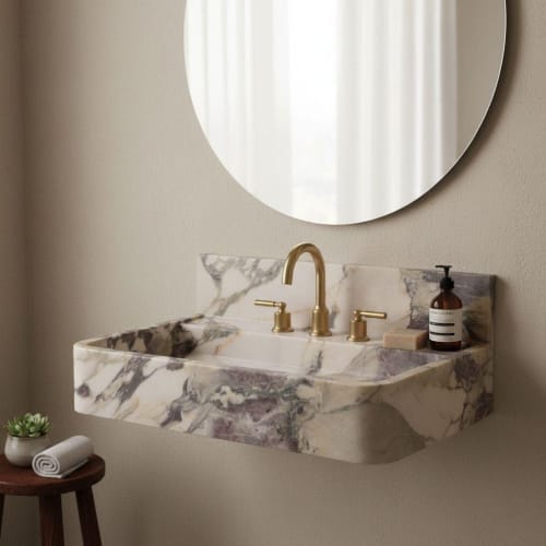 Calacatta Viola Marble Sink with Backsplash- 32'' | Water Fixtures by AYMARBLEDESIGN LLC