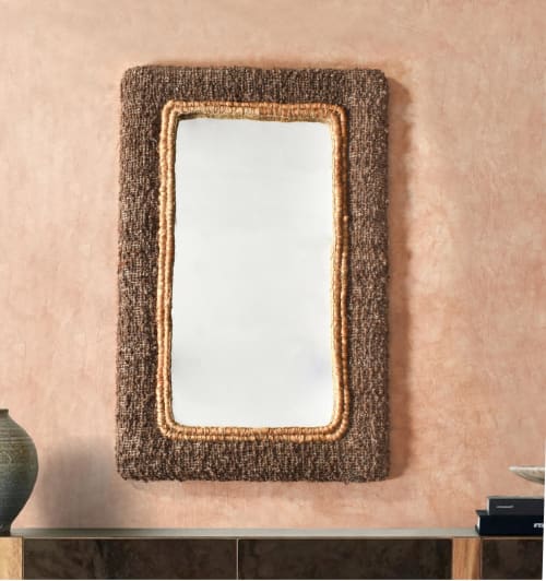 Brown & Natural Handwoven Wool + Jute Frame | Boho Rustic Handmade Wall Decor | Statement Mirror for Living Room | ARROYA-II Wall Mirror | Decorative Objects by Swiflo