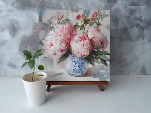 Peonies blossom art oil painting canvas original art Floral | Paintings by Natart