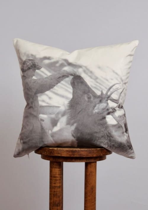 "Feeding Elk 1" Velvet Decorative Pillow 20x20 | Pillows by Vantage Design