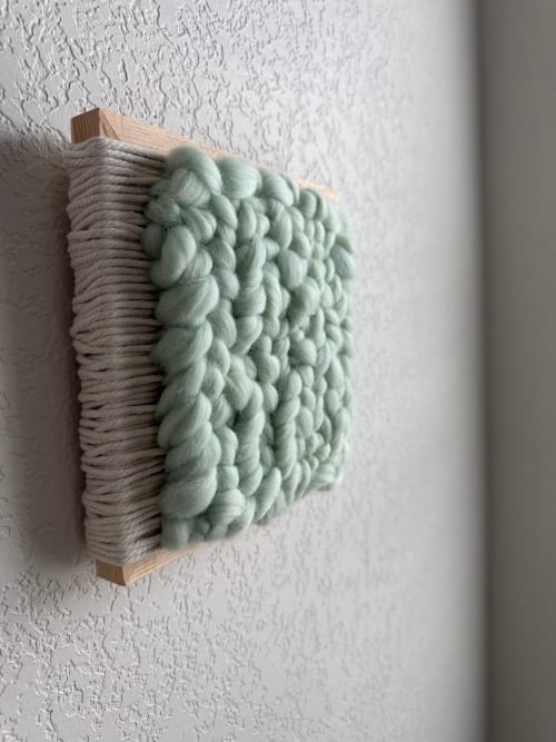 Woven Tile- Fluff- Mint and White | Wall Sculpture in Wall Hangings by Mpwovenn Fiber Art by Mindy Pantuso