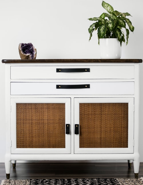 Black Leather Handle [Flat End] | Pull in Hardware by Keyaiira | leather + fiber | Artist Studio in Santa Rosa