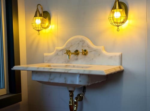 Calacatta Gold Marble Bathroom Sink with Backsplash - 36" | Water Fixtures by AYMARBLEDESIGN LLC