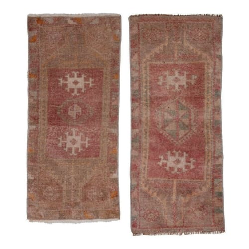 Set of Two Distressed Turkish Small Rug, Kitchen Sink Rug | Rugs by Vintage Pillows Store