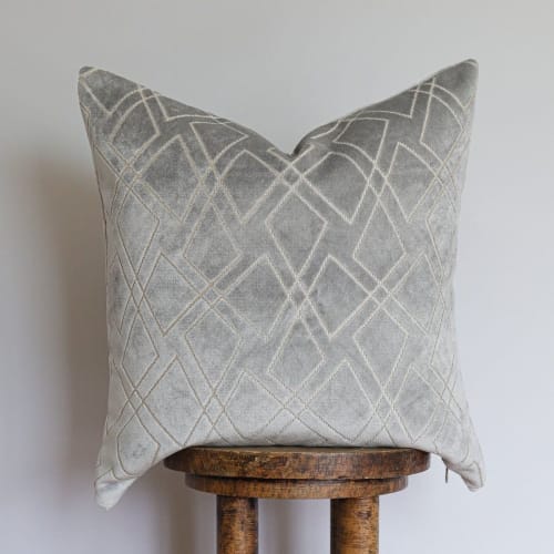 Silver Blue Velvet with Geometric Diamond Pillow 20x20 | Pillows by Vantage Design