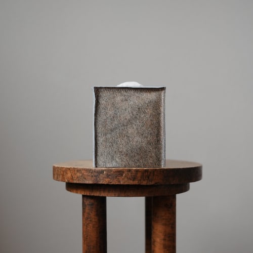 Truffle Brown Hair-On-Hide Leather Single Tissue Box Cover | Storage by Vantage Design