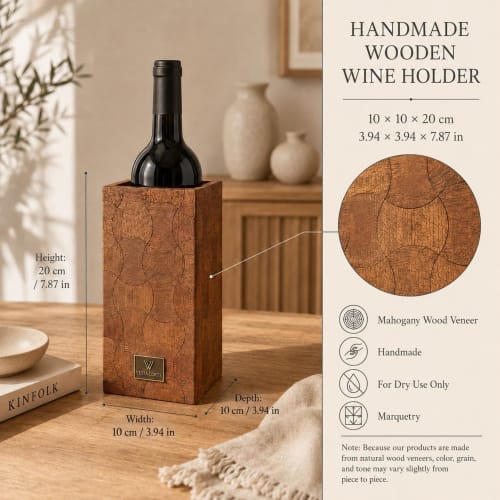 Wood Wine Holder, Geometric Marquetry Decor, Scandinavian Minimalist Accent | Candle Holder in Decorative Objects by Vesta Corte