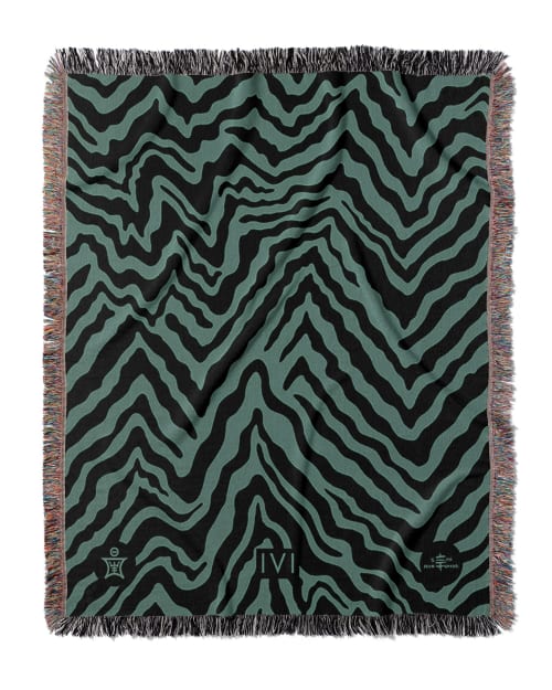 IVI - Abstract Jacquard Woven Blanket - Black Green | Linens & Bedding by Sean Martorana
