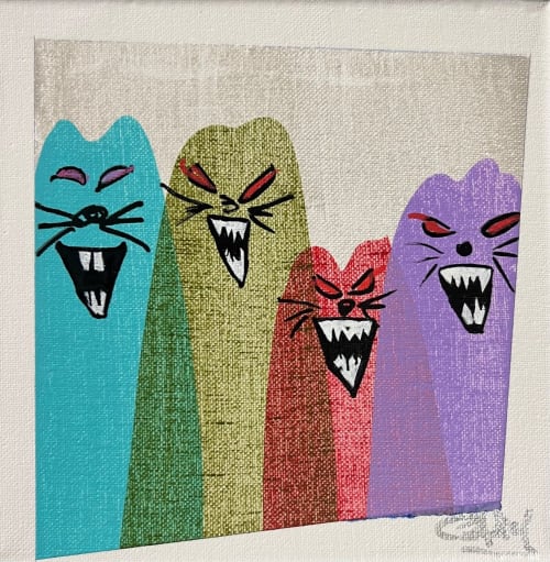 Three Angry Cats (8"x8" ) | Paintings by The Art Of Gary Gore