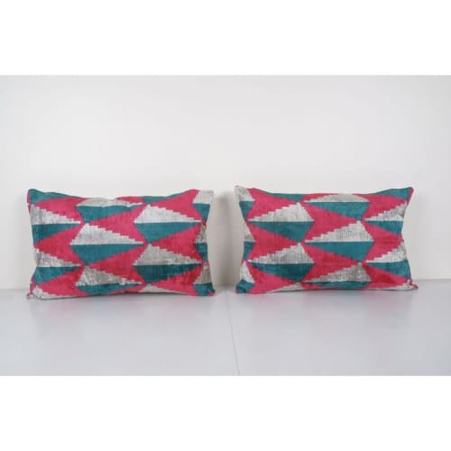 Silk Ikat Velvet Lumbar Pillow Cover, Matching Pink Ikat Lum | Pillows by Vintage Pillows Store